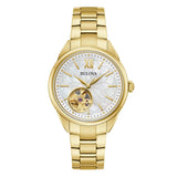 Bulova Sutton Automatico donna quadrante madreperla bianca apertura heartbeat bracciale acciaio dorato 97L172