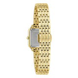 Bulova Sutton orologio donna vista fondello con incisione Sapphire e bracciale IP oro dettaglio chiusura 97L191