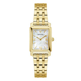 Bulova Sutton Tank orologio donna cassa rettangolare dorata quadrante madreperla bianca bracciale oro giallo 97L177