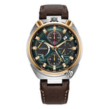 Citizen Bullhead Edizione Limitata cronografo Eco-Drive quadrante verde con lunetta oro e cinturino pelle marrone AV0104-06W