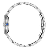 Citizen Citizen L EM1070-83L vista laterale profilo cassa acciaio con corona decorata cabochon blu e bracciale