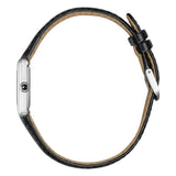 Citizen Citizen L vista laterale cassa sottile acciaio con corona e cinturino pelle nera cuciture a contrasto EG2790-12A