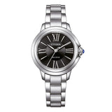 Citizen Citizen L orologio donna Eco-Drive quadrante nero indici romani bracciale acciaio corona cabochon blu EM1160-58E