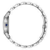 Citizen Citizen L EM1160-58X vista laterale profilo cassa acciaio con corona decorata cabochon blu e bracciale