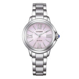 Citizen Citizen L orologio donna Eco-Drive quadrante rosa con indici romani, bracciale acciaio e cabochon blu EM1160-58X