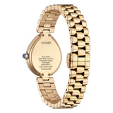 Citizen Lady EM1203-57X vista fondello inciso acciaio IP oro con corona cabochon blu e bracciale a maglie