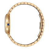 Citizen Lady EM1203-57X vista laterale profilo cassa a goccia IP oro con corona cabochon blu e chiusura deployante