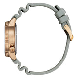Citizen PROMASTER BLUE DIAL vista laterale cassa oro rosa spazzolato corona a vite cinturino poliuretano grigio EO2023-00W