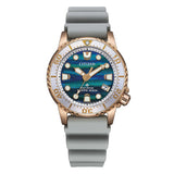 Citizen PROMASTER BLUE DIAL Eco-Drive quadrante blu madreperla cassa oro rosa cinturino poliuretano grigio EO2023-00W