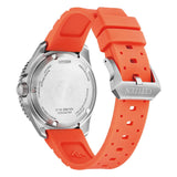 Citizen Promaster Diver vista fondello acciaio inciso con cinturino arancio e fibbia firmata Citizen BN0268-01E