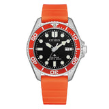 Citizen Promaster Diver Eco-Drive quadrante nero lunetta rossa cinturino arancio in uretano acciaio 200m BN0268-01E