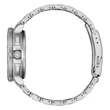 Citizen Promaster WaveTracker vista laterale cassa acciaio con pulsanti corona e bracciale spazzolato JV3006-50L