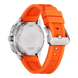 Citizen Promaster WaveTracker vista fondello in acciaio con cinturino arancio e fibbia firmata Citizen JV3000-13E