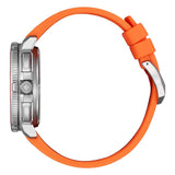Citizen Promaster WaveTracker vista laterale cassa acciaio con pulsanti e cinturino arancio bio-based JV3000-13E