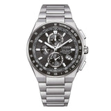 Citizen Radiocontrollato H804 Eco-Drive quadrante grigio con tachimetro, bracciale SuperTitanio cronografo AT8390-55E