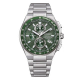 Citizen Radiocontrollato H804 orologio Eco-Drive in SuperTitanio quadrante verde con tachimetro e cronografo AT8398-53X