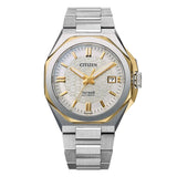 Citizen SERIE 8 orologio automatico quadrante bianco con trama intrecciata, cassa bicolore acciaio e oro NB6084-50A