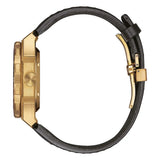 Citizen SERIE 8 NB6092-01E vista laterale cassa IP gold corona a vite e chiusura deployante cinturino pelle nera