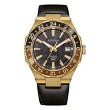 Citizen SERIE 8 GMT automatico edizione limitata quadrante carbonio antracite cassa IP gold cinturino pelle nera NB6092-01E