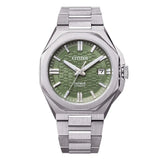 Citizen SERIE 8 orologio automatico quadrante verde con motivo intreccio, cassa e bracciale acciaio NB6080-51W