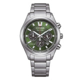 Citizen SuperTitanio26 cronografo Eco-Drive quadrante verde con bracciale in SuperTitanio, indici a bastoni CA4750-51X