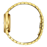 Citizen Tsuyosa vista laterale profilo cassa e corona con bracciale acciaio dorato dettaglio chiusura NK0032-56A