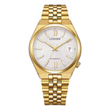 Citizen Tsuyosa orologio automatico quadrante bianco guilloché con cassa e bracciale acciaio dorato NK0032-56A