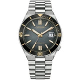 Citizen Tsuyosa Shore Time Slip orologio automatico quadrante nero sfumato con bracciale acciaio e lunetta nera NJ0238-57E