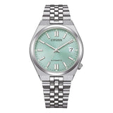 Citizen Tsuyosa orologio automatico quadrante verde guilloché con bracciale acciaio e indici a bastoni NK0030-51X