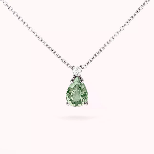 Ciondolo Collana Duetto con Zaffiro Verde Oro Bianco e diamante