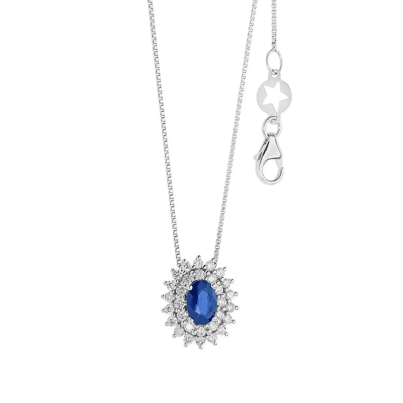 Comete Collana con Zaffiro Ovale e Diamanti