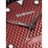 D1 Milano Automatico Dual Red macro quadrante rosso a scacchi con lancette squelette e indici luminosi in ottone ATBJ22
