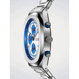 D1 Milano Chronograph Blue Pulse vista laterale dettaglio corona e pulsanti cronografo blu in acciaio inossidabile CHBJ26