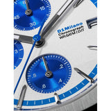 D1 Milano Chronograph Blue Pulse macro quadrante sabbiato con contatori blu sunray e indici a bastoni in ottone CHBJ26