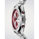 D1 Milano Chronograph Red Pulse dettaglio laterale cassa acciaio spazzolato e pulsanti cronografo rossi CHBJ27