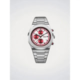 D1 Milano Chronograph Red Pulse orologio cronografo acciaio quadrante bianco e rosso bracciale integrato CHBJ27