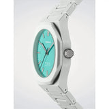 D1 Milano Polycarbon Binary Pulse dettaglio corona ottagonale e quadrante tiffany indici a bastoni argentati PCBJ49