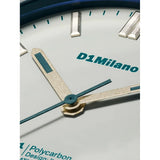 D1 Milano Polycarbon City Lights macro quadrante bianco con lancette a bastone in ottone e indici luminosi PCBJ52