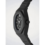 D1 Milano Polycarbon Dark Pulse dettaglio laterale cassa ottagonale nera con corona esagonale e indici luminosi NCBJ07