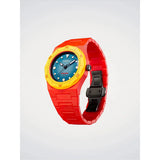 D1 Milano Polycarbon Diver Fire Reef vista chiusura butterfly nascosta in acciaio nero bracciale rosso PDBJ05