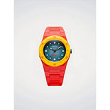 D1 Milano Polycarbon Diver Fire Reef orologio subacqueo quadrante blu lunetta gialla bracciale rosso policarbonato PDBJ05