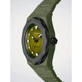 D1 Milano Polycarbon Diver Lagoon Drift dettaglio quadrante verde sfumato, indici luminosi e corona nera PDBJ04