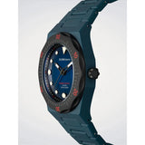 D1 Milano Polycarbon Diver Wave Drift dettaglio quadrante blu sunburst con indici luminosi e corona PDBJ02