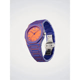 D1 Milano Polycarbon Electric Clash vista chiusura butterfly in acciaio e bracciale policarbonato viola PCBU22