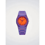 D1 Milano Polycarbon Electric Clash orologio viola con quadrante arancione e bracciale in policarbonato geometrico PCBU22