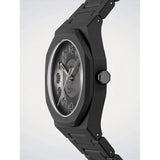 D1 Milano Polycarbon Ring Ring vista laterale dettaglio corona ottagonale e cassa policarbonato nero soft-touch PCBU25