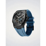 D1 Milano Skeleton Crimson Core vista tre quarti quadrante scheletrato nero con dettagli blu e cinturino gomma SKRJ19