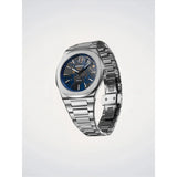 D1 Milano Ultra Thin 1970 Carbon Reef vista laterale chiusura butterfly bracciale acciaio quadrante blu UHBJ04