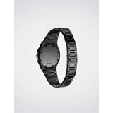 D1 Milano Ultra Thin Black Gleam vista fondello con incisioni Italian Design e movimento Japan, bracciale nero UTBL41