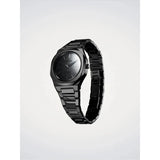 D1 Milano Ultra Thin Black Gleam vista tre quarti orologio nero con quadrante sfumato e indici a bastoni UTBL41